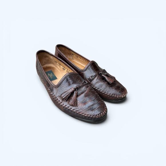 Zelli Ostrich & Leather Tassel Loafers Brown Men’s Slip On Dress Shoes Size 7.5M main image 6